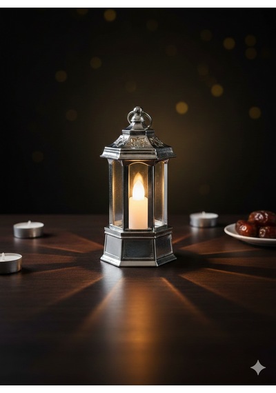 Ramazan Ledli Dekoratif Fener Parlak Gümüş Renk 10 Cm Masa Ve Raf Süsü Diğer