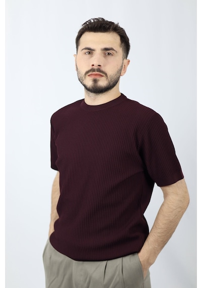 Ventov Bisiklet Yaka Fitilli Erkek Triko Vtr2604 Bordo