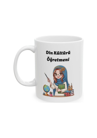 Kadın Din Kültürü Öğretmeni Hediyelik Baskılı Porselen Beyaz Lüks Kupa Bardak Beyaz