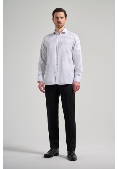 İmza Uzun Kol Çizgili Desen Bez Ayağı İtalyan Yaka Cepli Pamuklu Classic Comfort Fit Gömlek 1004250182 Beyaz İmza Uzun Kol Çizgili Desen Bez Ayağı İtalyan Yaka Cepli Pamuklu Classic Comfort Fit Gömlek 1004250182 Beyaz