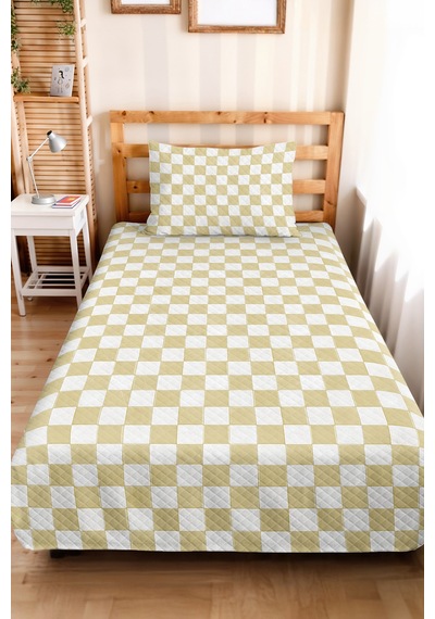 Damalı Sarı Genç Odası Tek Kişilik Pike Takımı-ekose Mackenzie Beyaz 160x220cm Kapitone Yatak Örtüsü Nazlı Kuşluk Hissi