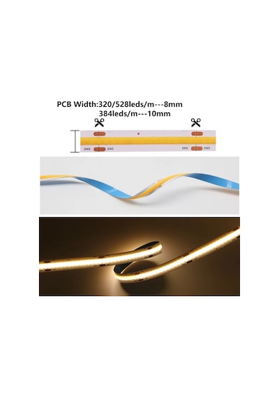 Cob Led Şerit 5metre 12v 320led/m 6500k Soğuk Beyaz 10w 8mm Ip20 Aydınlatma Işık Hortum Kendinden Yapışkanlı Soğuk Beyaz