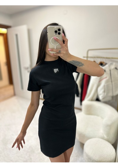 Moystore Alxndrwng Siyah Basic Yarım Kollu Elbise Siyah