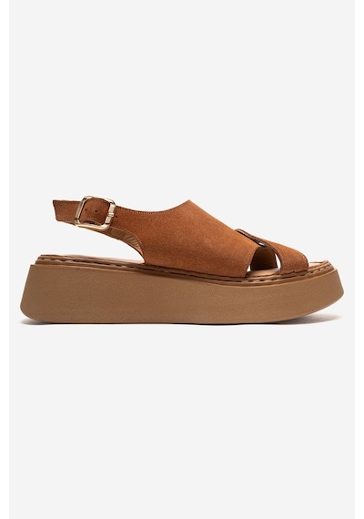 Luvishoes Vıen Taba Süet Hakiki Deri Kadın Sandalet Taba