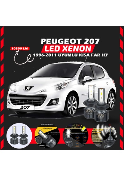 Peugeot 207 1996-2011 Kısa Far Uyumlu Şimşek Etkili Led Xenon Premium Series H7