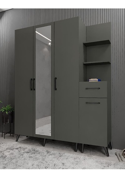 Açelya Portmanto Vestiyer Ayakkabılık Füme M3 140cm Montaj Dahil
