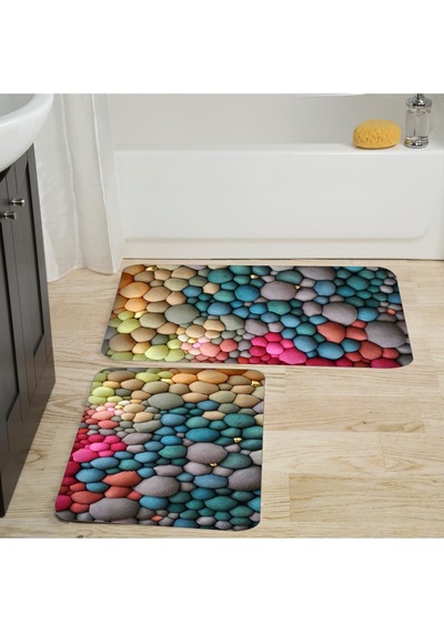 Rovigo Home Baskılı Kaymaz Taban 2'Li Banyo Paspas Takım Rvg5038-100x60-60x50 Çok Renkli