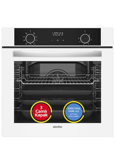 Simfer 0+9 Fonksiyon Airfry Beyaz 3'lü Ankastre Set (8216 Fırın + 3507 Ocak + 8707 Davlumbaz)