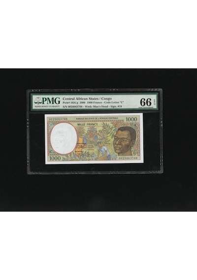 2 Adet Congo Central African States 1000 Francs Frank Seri Takipli P 102cg Pmg 66 Epq Gem Unc Çil