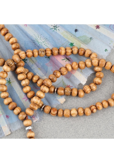 Şimşir Ağacı Vernikli 99luk Tekerlek Kesim 7x5mm Tesbih Açık Kahverengi