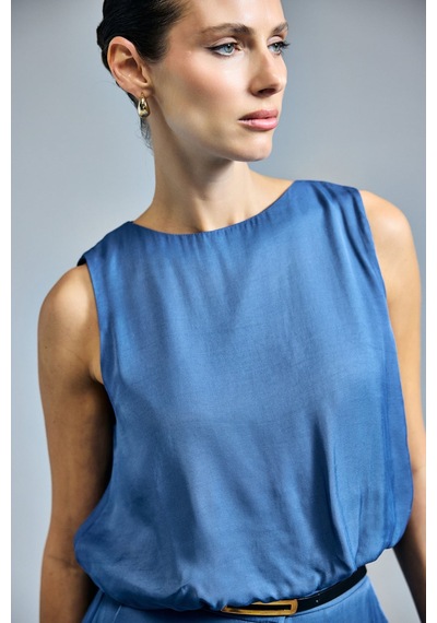Sateen Colin Bluz - İndigo-137314
