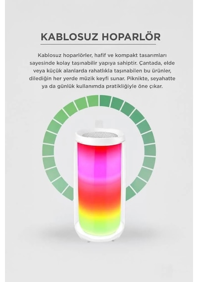 Ev Aksesuarı Seyahat Aleti Taşınabilir Ses Bluetooth Hoparlör Rgb Işıklı Speaker Pluse5 Beyaz