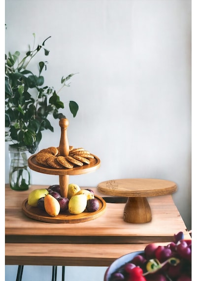Justwood 2 Li 2 Katlı Kek Stantı Ve 25/10 Cm Lucca Pasta Sunumluk