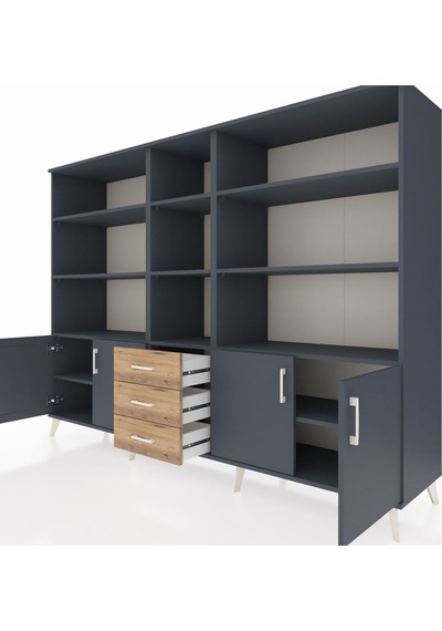Hyperion Dolap 11 Raflı 3 Çekmeceli 4 Kapaklı 220x44x163 Antrasit Antrasit-antrasit/çam Hyperion Dolap 11 Raflı 3 Çekmeceli 4 Kapaklı 220x44x163 Antrasit Antrasit-antrasit/çam