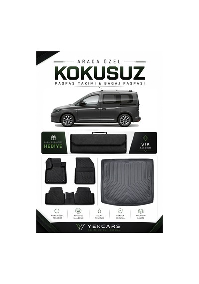 Volkswagen Caddy 2026 Model Aracınıza Özel 4d Karbonlu Kauçuk Paspas Takımı Ve Bagaj Havuzu