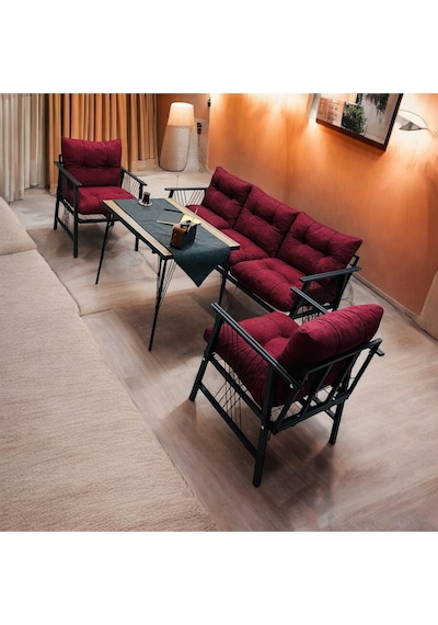 Lüx Bahçe Balkon Mobilyası , Koltuk Takımı ,çay Seti 3-1-1 Masalı Takım Bordo