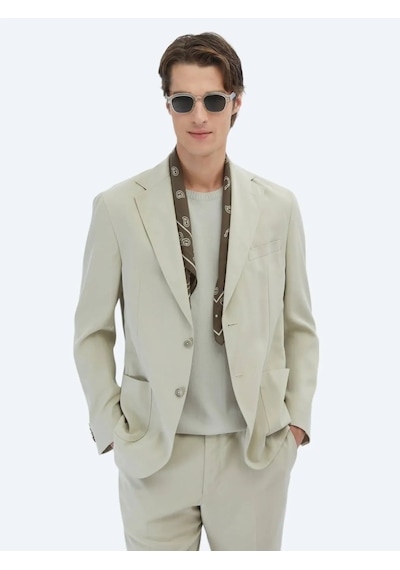 Kip Bej Düz Modern Fit Takım Elbise Bej