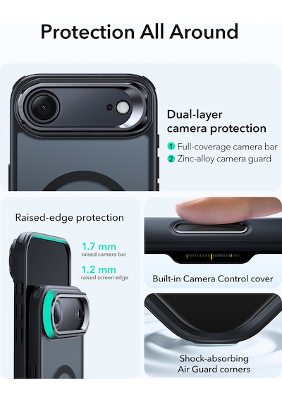 Esr Apple Uyumlu iPhone 17 Air Classic Hybrid Magsafe Standlı Kılıf - Kamera Kontrol Buton - Şeffaf Siyah Şeffaf Siyah