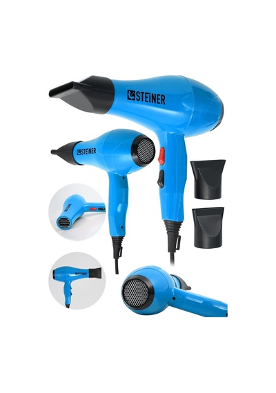 Alman 3600 Watt Profesyonel Saç Kurutma Makinesi Fön Makinesi Ac Motor Ms-9001 Mavi + 2 Adet Başlık