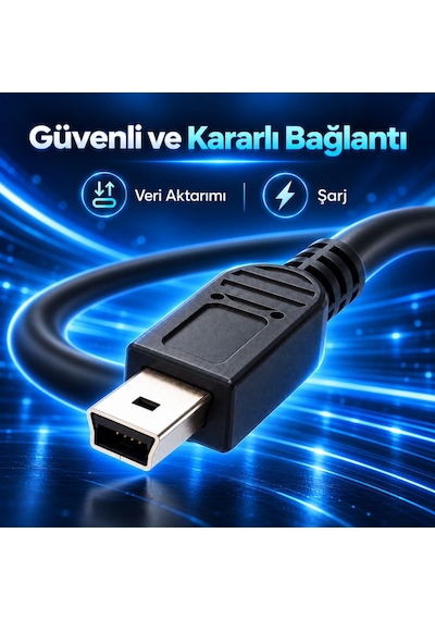 Mini Usb B 5 Pin Data Ve Şarj Kablosu 1.5 Metre