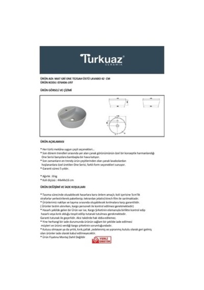42 Cm Mat Gri Lavabo, Modern Kullanım Kolaylığı 508 Yeşil