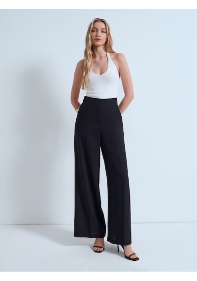 Dilvin 72706 Yüksek Bel Wide Leg Pantolon-siyah