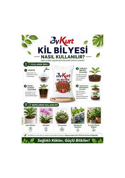 Kil Bilyesi 10 Litre 8-16 Mm Doğal Drenaj Taşı Saksı Bitkileri, Bahçe, Orkide Ve Hidroponik Kullanım 10 L