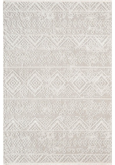 Cotto Motto Tt008w Krem Beyaz Halı Geometrik Desen Pamuk Taban Yıkanabilir Salon Mutfak Halısı Krem-beyaz