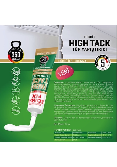 High Tack Güçlü Montaj Yapıştırıcısı Güçlü Ilk Tutunma Ahşap, Mermer, Fayans, Pvc, Metal Yapıştırma Ml-60 Ml