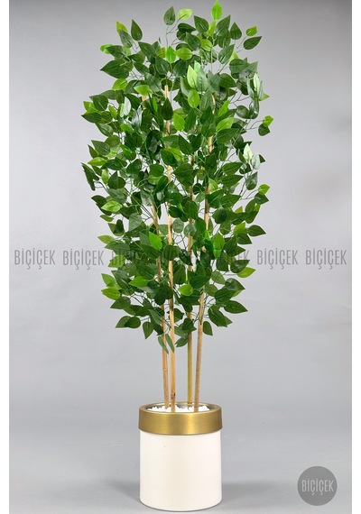 Yapay Benjamin Ağacı 140cm Krem Gold Metal Saksıda Krem-gold