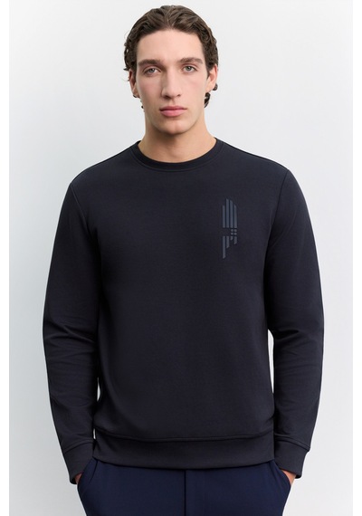 Avva Erkek Lacivert Bisiklet Yaka Kolay Ütülenen Baskılı Pamuklu Regular Fit Sweatshirt A62y1297