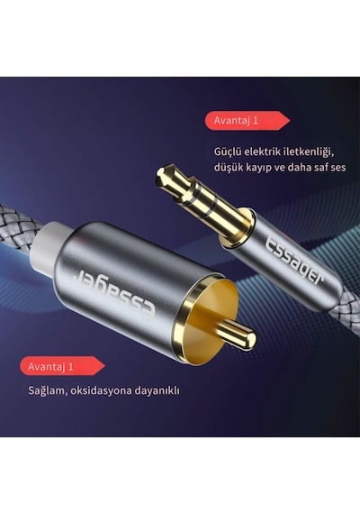 Essager Proseri 1mt 3.5mm Jack To Rca Kablo Rca Stereo Hifi Ses Sistemi Kablosu Kopmaz Kablo
