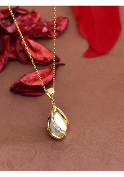 Brezza Lusso Jewelry Doğal Inci Gümüş Kolye Altın Kaplama (506090059) 45 CM