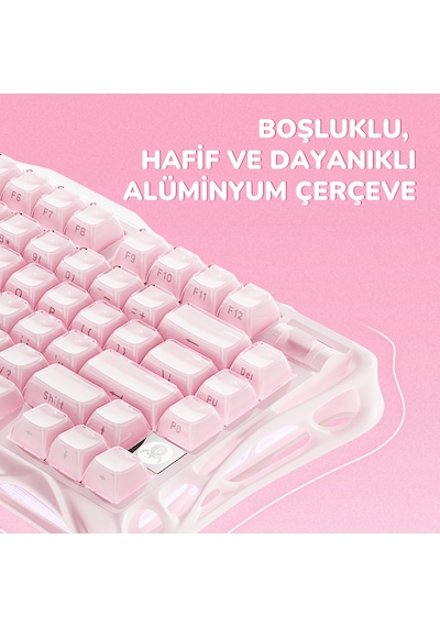 Gravastar K1 Mekanik Gaming Klavye, M1 Pro Kablosuz Optik Mouse Ve Mousepad Oyuncu Seti, Sakura Pink Optik