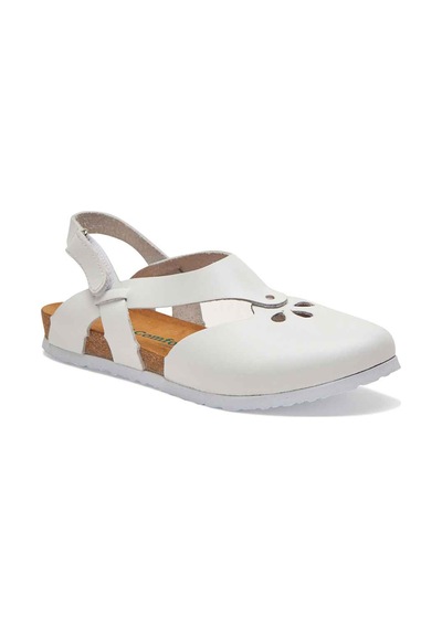 Comfortfusse Megan - Kadın Ortopedik Hakiki Deri Sandalet Beyaz
