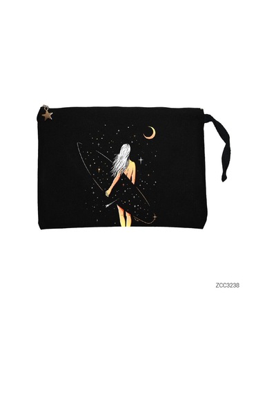 Zepplin Giyim Surfer Girl Siyah Clutch Astarlı Cüzdan / El Çantası Siyah