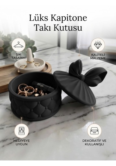 Lüks Kapitone Tasarımlı Takı Kutusu Ve Dekoratif Aksesuar Çanağı Siyah