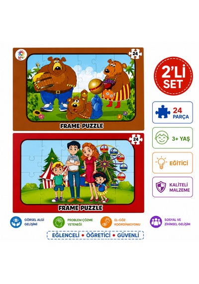 2 Li Set 24 Parça Frame Puzzle Eğitici Çocuk Yapboz Oyuncak Seti A