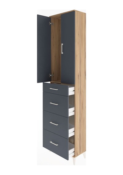 Arges Dolap Tek Raflı 4 Çekmeceli 2 Kapaklı 60x30x243 Çam-ant... Çam