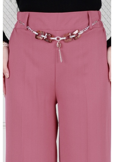 Sevitli Zincir Detaylı Bol Paça Pantolon-pembe-3748-pembe Pembe