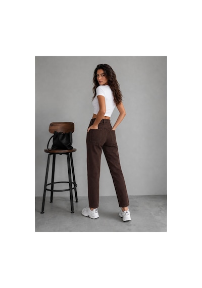 Kene Jeans Kahverengi Keten Kemer Tokalı Mom Pantolon Kahverengi