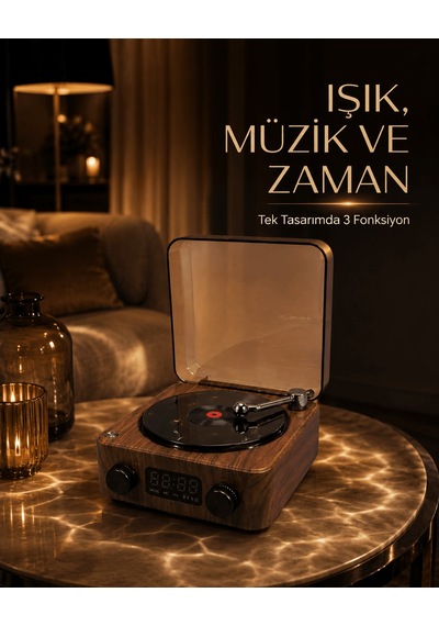 Bluetooth Hoparlörlü Gece Lambası Dijital Saat Ve Ambiyans Işığı Çok Amaçlı Siyah