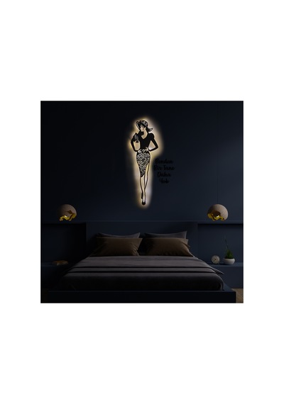 Led Işıklı Kişiselleştirilebilir Kadın Temalı Tablo Almira Dekoratif Gece Lambası Sarı - 737249549 Sarı