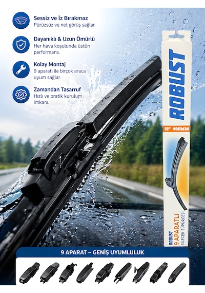 48 Cm 19 480mm Universal Oto Sileceği 9 Aparatlı Sessiz Çalışma İz Bırakmaz Premium Kalite