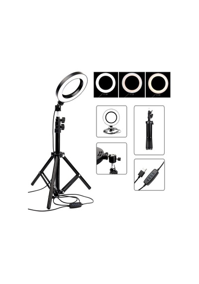 Selfie Led Işık 10inç Youtube,makyaj,kuaför 26cm-2m Stand Açık Gri