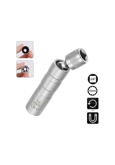 6380 Mıknatıslı Oniki Köşe Mafsallı 3/8" Buji Lokması 16 Mm