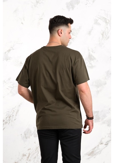 Oversize Önü Baskılı Pamuklu Basic Erkek Penye T-Shirt