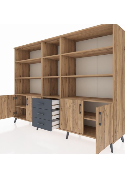 Hyperion Dolap 11 Raflı 3 Çekmeceli 4 Kapaklı 220x44x163 Çam-çam/ Çam-çam/antrasit Hyperion Dolap 11 Raflı 3 Çekmeceli 4 Kapaklı 220x44x163 Çam-çam/ Çam-çam/antrasit