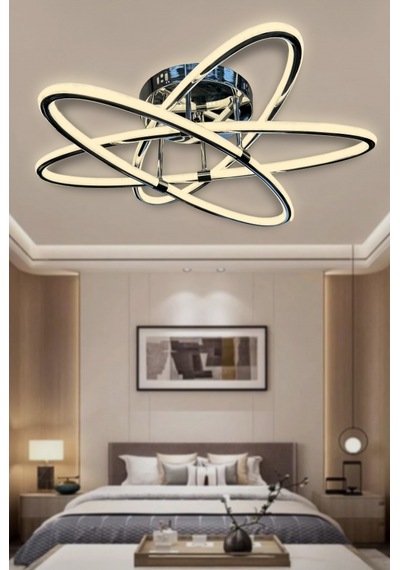 Atom Çift Ledli 3 Kol Led Avize - Kumandalı / Krom Krom