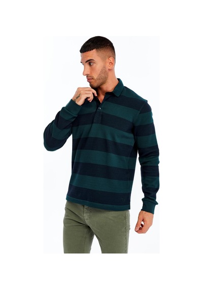 AR-MA Arma Erkek Örme Ribanalı Regular Fit Çizgili Polo Yaka Sweatshirt %95 Pamuk %5 Elastane K30554952902 Yeşil
